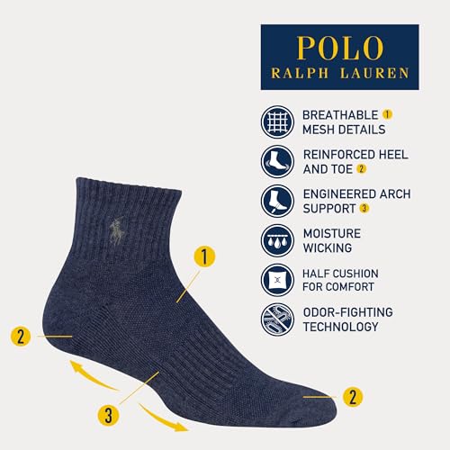 POLO RALPH LAUREN Men's Classic Sport Solid Ankle Socks-6 Pair Pack-Athletic Cushioned Cotton