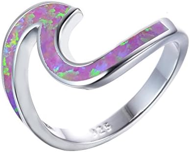 Bamos 925 Sterling Silver Wave Ring Ocean Beach Lab Created Purple Opal. Silver Ring sizes 5-10