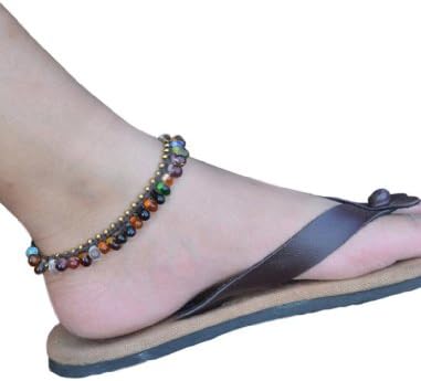 Ploy! Rainbow Glass Beads Brass Anklet Waxed Cotton Cord Bohemian Adjustable Size Handmade Gift AK5