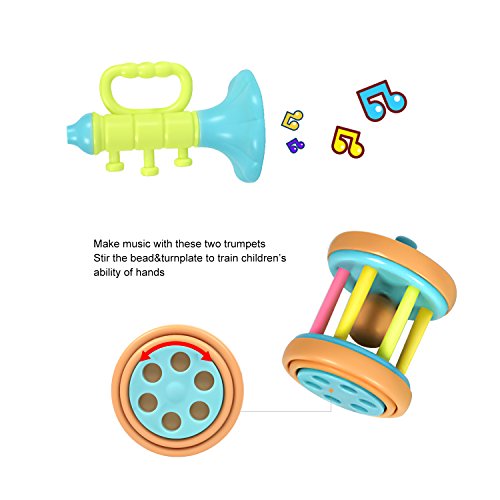 image for Tumama 10pcs Baby Rattles Sensory Teether, Spin Rattle ring, Ball shak