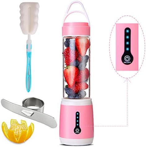 Juicer Cup 6 Blades Portable blender Personal Household Rechargeable Fruit Mixer with Powerful Motor, Electric Food Mixing Machine with Magnetic Secure Switch,USB Charger&amp;Barker For Travel 480ML- Pink
