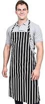 Adjustable Bib Apron With Pockets - Premium Quality Unisex - Adjustable Neck Strap - Extra Long Ties - Black/White Pinstripe (34 inches by 28 inches) - by Utopia Kitchen