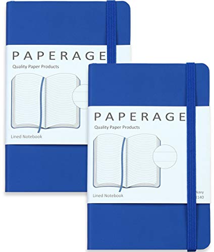 2-Pack Pocket Notebook Journal Notepad Small, College Ruled, 3.6" x 5.5", Faux Leather Soft Cover Mini Journal, 100 GSM Thick Paper, Inner Pocket (Blue Lined)