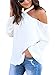 FARYSAYS Women's Long Sleeve Cold Shoulder Halter Knot Neck Shirt Blouse Tops White XX-Large