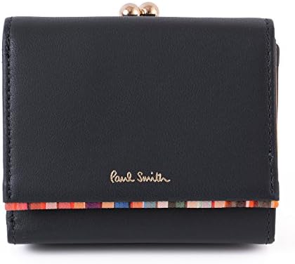 (ポール・スミス) Paul Smith クロスオーバストライプトリム 本革 三つ折り がま口 財布 ショップバッグ付き ポールスミス レザー トリフォールド パース ウォレット (名入れなし, ブラック)