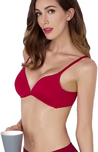 Micah Women's Wirefree Bra Comfy Support Lightly Lined Everyday T-Shirt Bra (38C, Red)