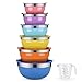 WEIYUDANG Mixing Bowls, 6 piece Salad Bowl Stainless Steel Basin Metal Bowls Set With Colorful Lids - Set Includes 2, 2.5, 3, 4, 5.5, 7Quart, Measuring Cup as a Gift