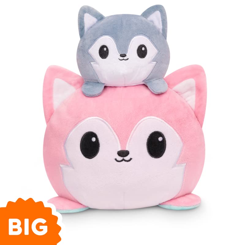 TeeTurtle - Original Reversible Big Wolf Plushie - Pink + Blue - Huggable and Soft Sensory Fidget Toy Stuffed Animals That Show Your Mood