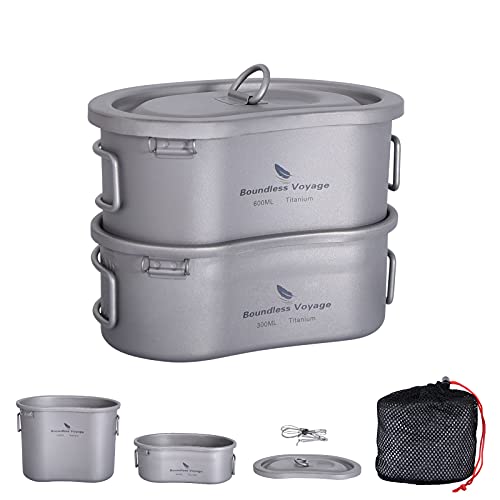 Boundless Voyage Titanium Canteen Mess Kit with Lid and Folding Handle Ultralight Portable Bowl