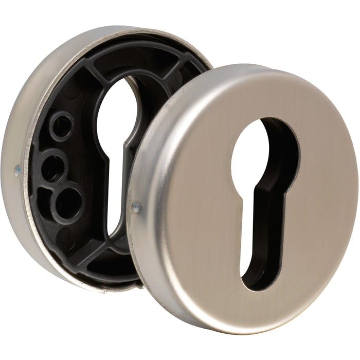 Vachette Set of Linox and Ovalis Function Rosettes - Key I Entrance Door/Cellar/Shed with Cylinder - Diameter 52 mm, Distance 38 mm - Invisible Attachment - Stainless Steel