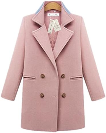 Season Show Women's Warm Classic Double Breast Wool-Blend Coat Jacket Pink M