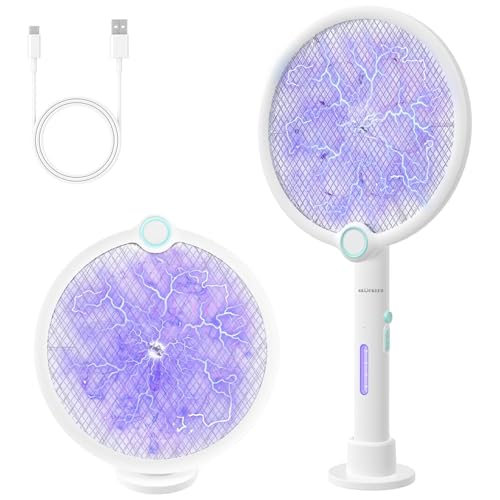 Gluckluz Raqueta Mosquitos Eléctrica, Matamoscas Electrico Recargable con USB Base, Antimosquitos Eléctrica con Luz Ultravioleta para Matar Mosquitos, Batería de 1200mAh (1)