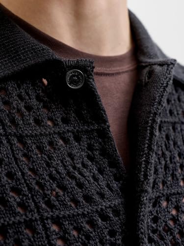 Jack & Jones Jorcotedazur Knit Crochet Polo Jorcotedazur – Men's Crochet Knit Polo (Pack of 1)