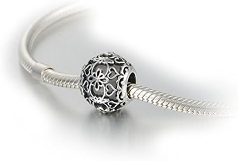 White Murano Glass &amp; Sterling Silver Lace Charm S925, Vintage Ivory wedding Lace Silver Charm Bead pendant, Lace Bridal Wedding Boho Jewelry, Pandora compatible Charm Jewellery
