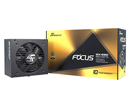 Seasonic Focus GX 550W Power Supply, Full Modular, 80 Plus Gold, 90% Efficiency, Cable-Free Connection, Hybrid Silent Fan Control, 10 Years Warranty, Power and Performance | Black
