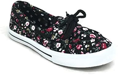 Girl's Boat Shoes Canvas Loafer Shoes BLACK FLORAL US Little Kid 2