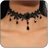MarveBard Gothic Black Lace Choker Necklace for Women Vintage Red Crystal Heart Pendant Necklace Dark Style Lace Necklace Victoria Vampire Choker Necklace Halloween Party Jewelry
