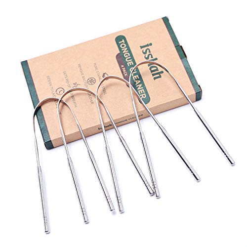 Isshah Stainless Steel Metal Tongue Scraper Cleaner - Get Rid of Bad Breath and Bacteria - Pack of 4 - Eco Friendly Packaging - Thumbnail 6