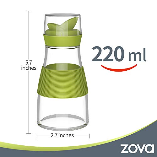 zova Clear Glass Cruet Bottle with Double Pour Spout and Lid for Kitchen, Restaurant, Set of 2, 7.5 oz/220 ml