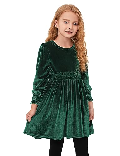 CHILDRENSTAR Velvet Dress for Little Girls Smocked A-Line Long Sleeve Fall Winter Green Swing Dress,4t 5t at Amazon