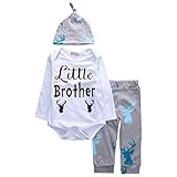Baby Boys Deer Long Sleeve Little Brother Bodysuit and Pants Outfit with Hat