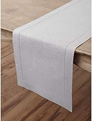Solino Home Hemstitch Linen Table Runner - 14 x 72 Inch, Handcrafted from European Flax, Machine Washable Classic Hemstitch - Soft Grey