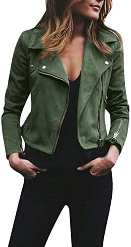 FANOUD Autumn Retro Rivet Zipper up Bomber Jacket Womens Ladies Casual Coat Outwear