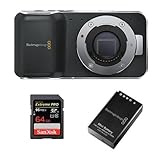 Blackmagic Pocket Cinema Camera with Micro Four Thirds Lens Mount -BUNDLE- with 64GB SDXC Memory Card Extreme Pro and Extra Blackmagic Battery