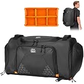 KEMIMOTO 60L Bike Gear Duffel Bag with Helmet Storage, Convertible Backpack | Fits Full-Face Helmet, Removable Dividers, 5 Storage Zones, Dual-Direction Zippers, Concealable Backpack Straps, Reflective