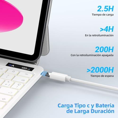 Bettdow Keyboard for iPad 10 Generation 10.9" 2022/11 Generation A16 11" 2025, QWERTY Spanish Ñ Design Magnetic Floating Keyboard with Trackpad and Backlit, White