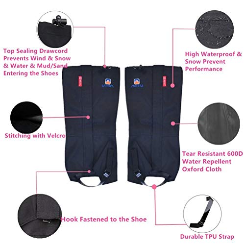 Winis Outdoor Hiking Camping Mountain Climbing Leg Gaiters, Oxford Polyester Waterproof Dustproof Antiwater Leg Cover, Breathable Anti-bite Leg Protection Guard Snake Guard Shields (Black) - Thumbnail 3