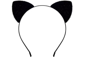 U-Zomir Cat Ears Headband with Face Jewels, Black Cat Ears Cat Costumes for Women Girls Fancy Cosplay Outfit Black Cat Halloween Costumes for Women and Girls