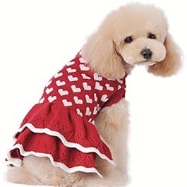 Stock Show Small Dog Cute Warm Sweater Pet Fashion Beautiful White Love Heart Princess Style Sweater Dress Red Female Girl Dog Puppy Cat Winter Fall Spring Soft Knitwear Pullover Clothes Apparel