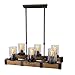 Anmytek Rustic Wood Chandelier 6 Lights, Farmhouse Kitchen Pendant Lamp Vintage Hanging Lighting Fixture with Seeded Glass Shades C0002