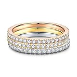 Gold Plated Sterling Silver Cubic Zirconia Stackable Ring Wedding Eternity Bands for Women