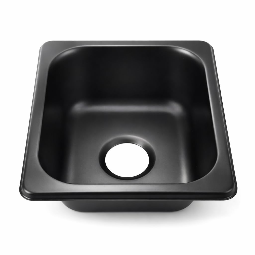 Stainless Steel Sink, Compact Black Electroplated 304 Grade Drop in Utility Sink Bar for Boat Caravan RV Kitchenette Mobile Home Campers