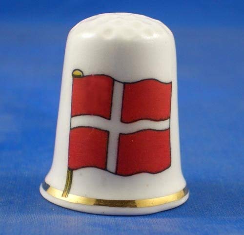 Porcelain China Collectable Thimble -- Flag of Denmark with Free Gift Box