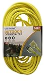 Viasonic Outdoor Extension Cord UL listed - 50FT - Heavy Duty & Durable, 14 Gauge, Safety Yellow Cord, Premium Lighted Plug, by Unity