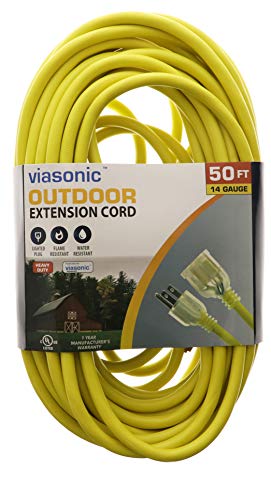 Viasonic Outdoor Extension Cord UL listed - 50FT - Heavy Duty & Durable, 14 Gauge, Safety Yellow Cord, Premium Lighted Plug, by Unity