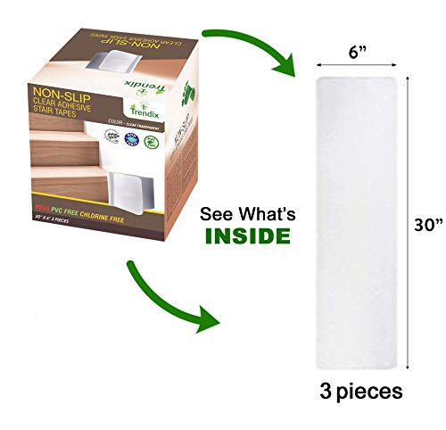 Rubber Stair Treads Non-Slip Tape Transparent Anti Skid Clear Grip Adhesive Step Indoor Wood Safety Floor Dog Kids Pet Waterproof Staircase Hardwood (3 Pieces of 30x6 inches)