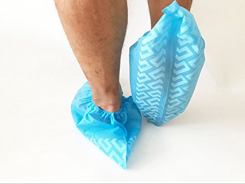41dRuRSn9eL BESTeck 100 Pack/50 Pairs Anti-Skid Non-Slip Disposable Blue Polypropylene Shoe Covers One-Size Medical Booties Overshoe… - Image 3
