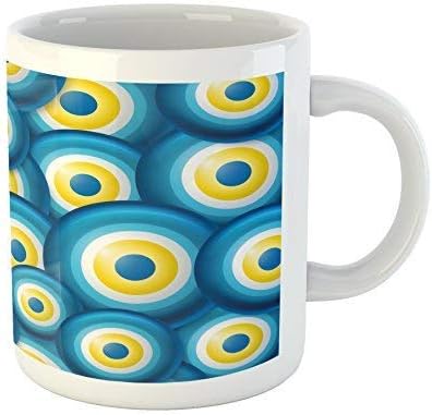 Evil Eye Mug Overlapping Evil Eye Figures Cultural Ethnicity Turkish Positive Lucky Sign Printed Ceramic Coffee Mug Water Tea Drinks Cup
