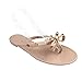 Women Stud Flat Flip-Flops Rivet Bow Sandals Beach Jelly Slip On Thong Shoe Nude
