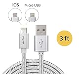 Vanten(TM) 3ft Reversible Apple iPhone 7 / iPhone 7plus Lightning Cable and Micro USB Cable Nylon Braided 2 in 1 Joined USB Cord for iOS and Android with One Plug (1 Pack)