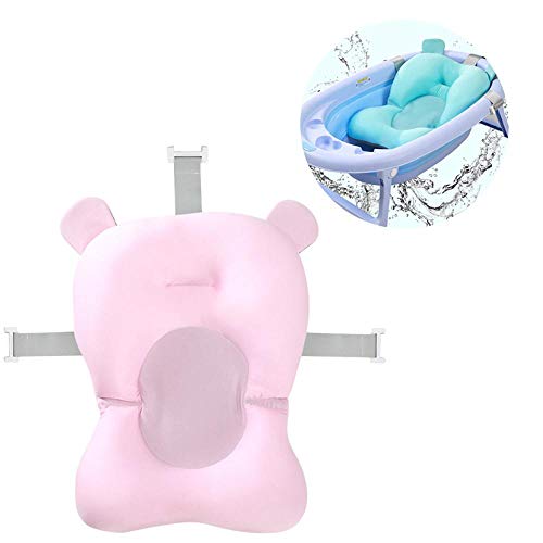 Baby Bathtub Seat for Sit-up Bathing,Newborn Bath Cushion Seat Support Net Bathing Mat,Anti-Slip Soft Comfort Mesh Shower Lounger Basin Pad W/Sling & Pillow (Pink)