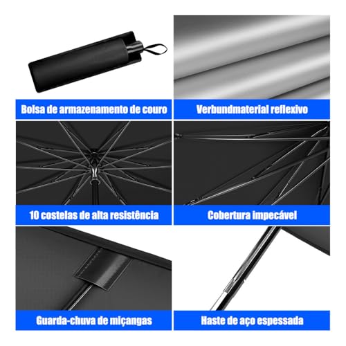 Protetor Solar Para-brisa, Quebra Sol Portátil, Proteção Térmica UV, Protetor Solar com Isolamento Térmico, Retrátil, Protetor Térmico Para Carro, Protetor Dobrável Preto para Carro