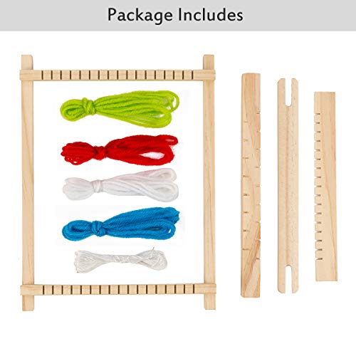 Weaving Loom Kit for Kids DIY Weaves Craft, Small Wooden Waving Loom Frame 6.5 by 7.5 Inches