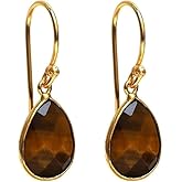 Gempires Teardrop Crystal Earring, Pear Shape Dangle Drop Earrings, Natural Gemstone Earring, Minimal, Everyday Wear, Hypoallergenic 14k Gold Plated, Gift for Mom Wife friend