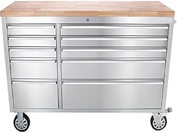 Progen 56 Inch 10 Drawer Tool Chest With Wooden Counter On Top