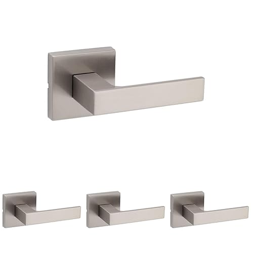 Kwikset Singapore Interior Passage Door Handle, Lever for Closet and Hallway Doors, Reversible Non-Locking Handle Lever, Satin Nickel, with Microban Protection (Pack of 4)
